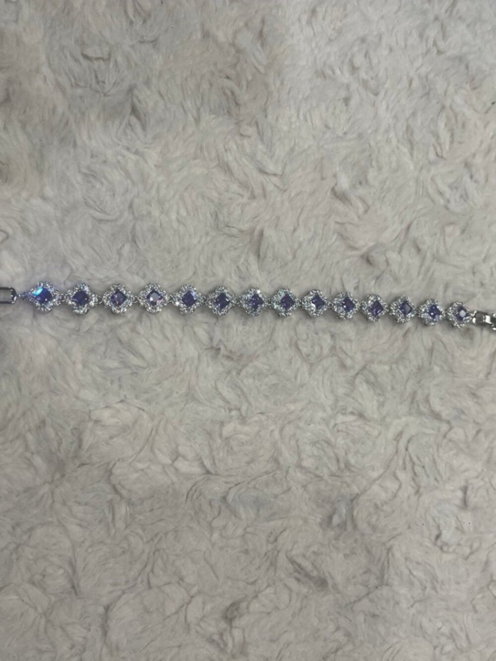 Silver Purple Stone Clover Tennis Bracelet Stainless Steel LFB-0018